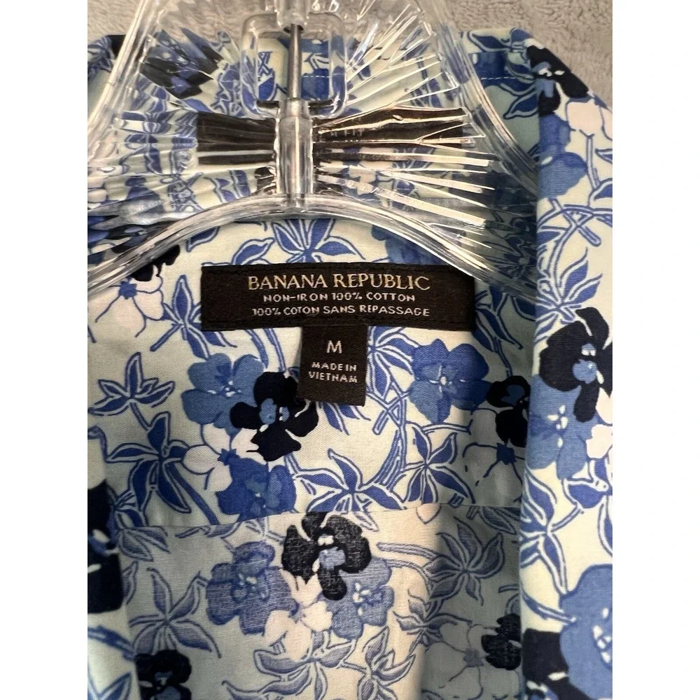 Banana Republic Shirt Mens Medium Blue Floral Non-Iron‎ Cotton LS Button Down EX